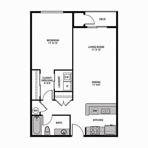 Floor plan for 1 bed, 1 bath, 746 sqft